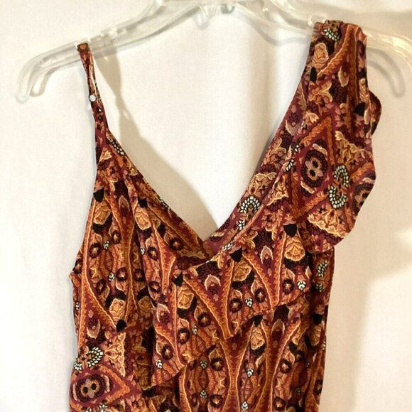 Xhilaration Jumpsuit Tribal Print Single Spaghetti Single Ruffle Sleeve Sz Small - Picture 2 of 10